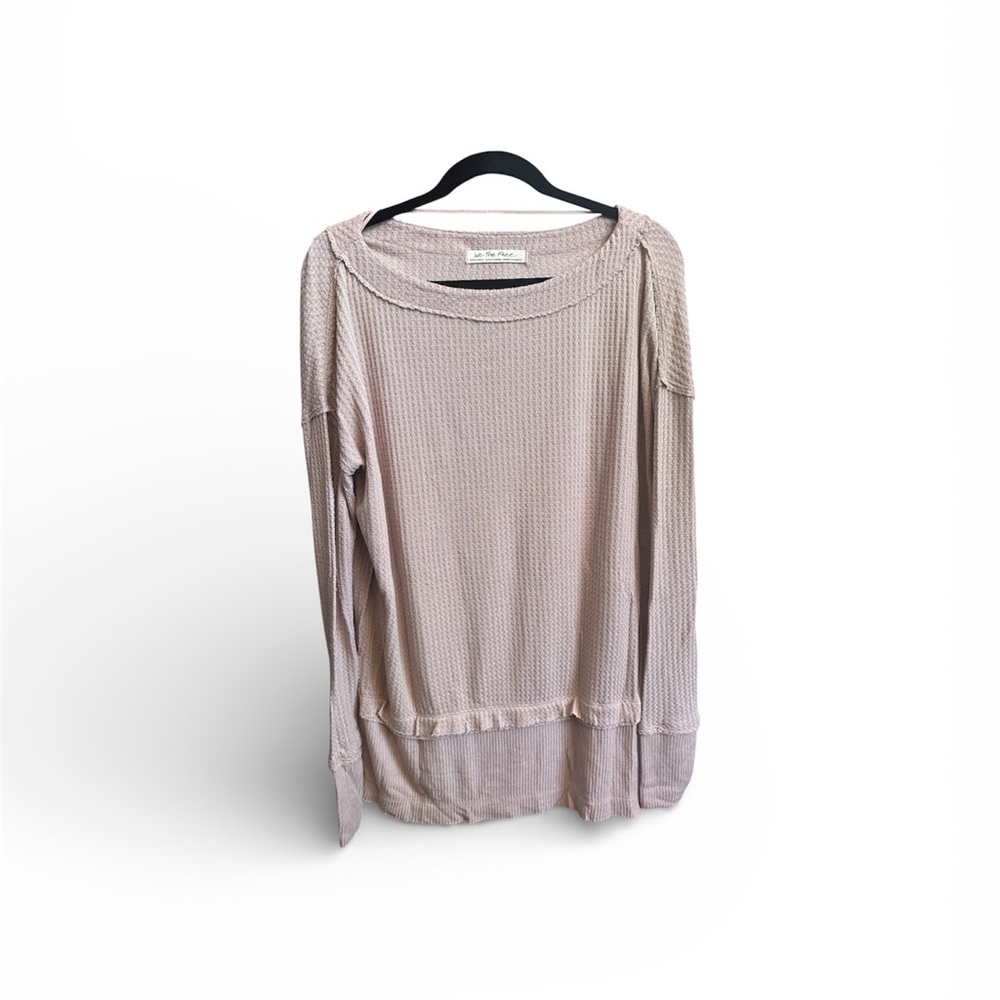 We The Free Pale Pink Waffle-Knit Long Sleeve Top